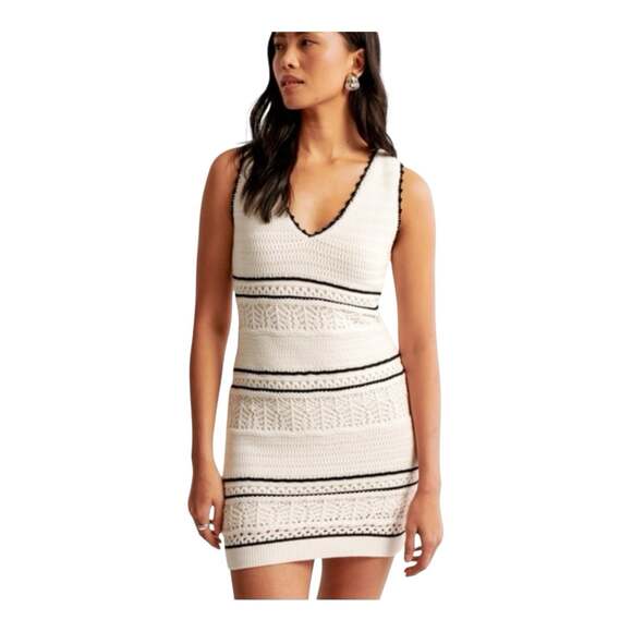 Abercrombie & Fitch Dresses & Skirts - Abercrombie & Fitch White Crochet Knit Mini Dress Bodycon Sleeveless Lined XS